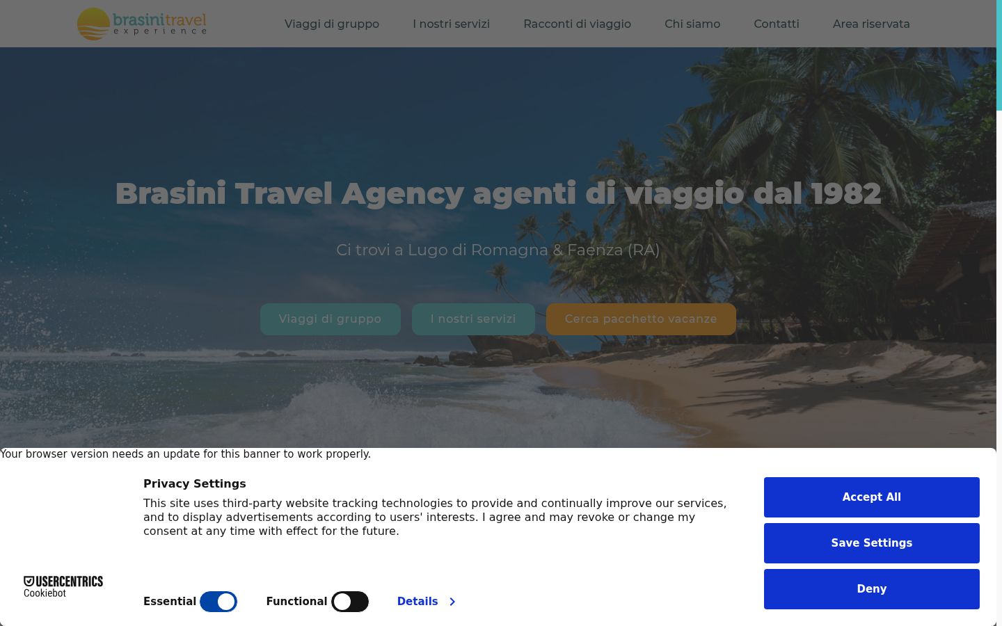 Screenshot del banner di consenso mostrato prima di qualsiasi interazione