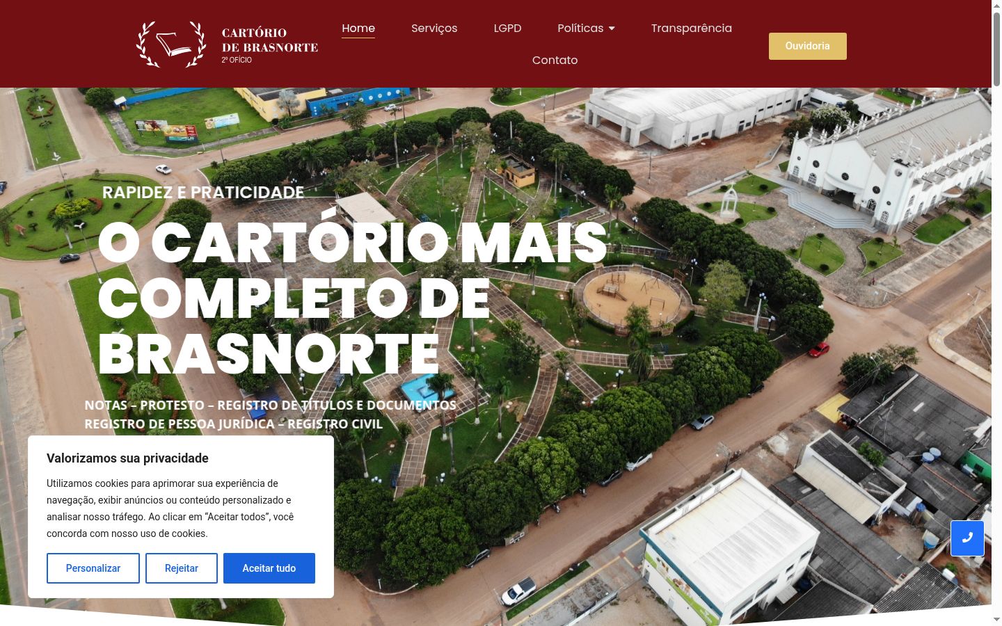 Captura de ecrã do banner de consentimento apresentado antes de qualquer interação