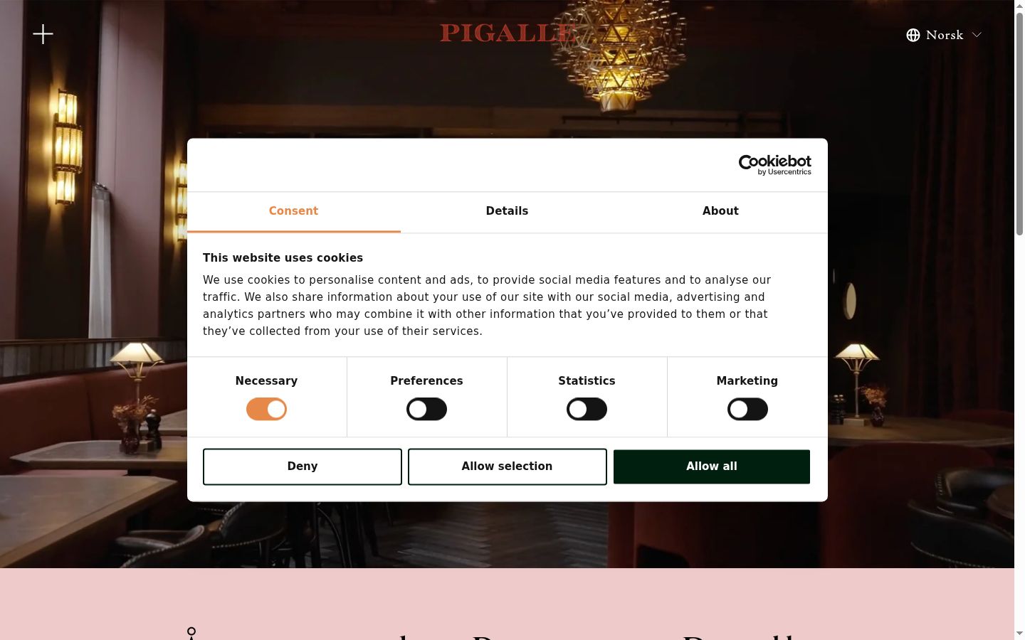 Screenshot del banner di consenso mostrato prima di qualsiasi interazione