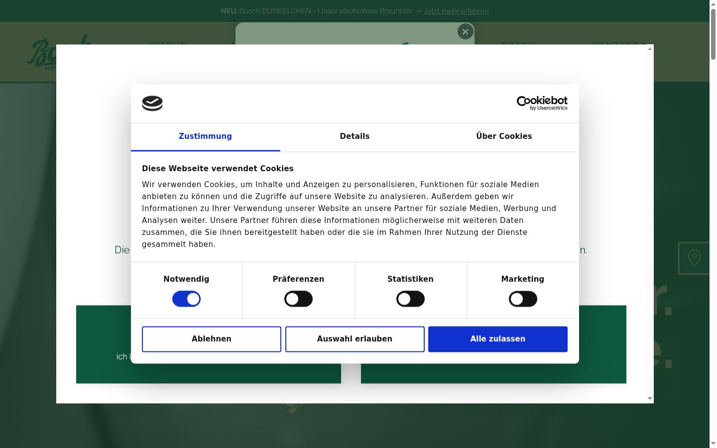 Capture d'écran de la bannière de consentement affichée avant toute interaction