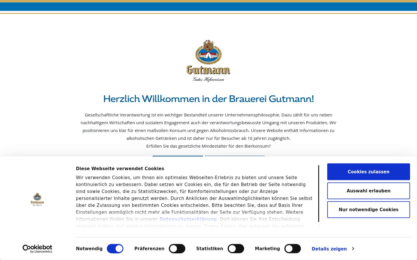 Screenshot van de toestemmingsbanner zoals getoond vóór enige interactie