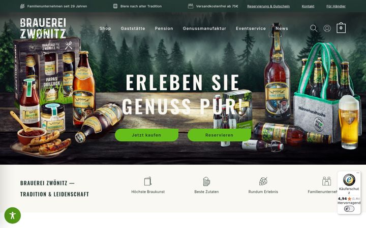 Snímek obrazovky brauerei-zwoenitz.de