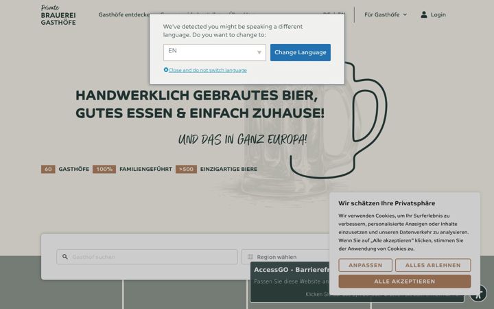 Snimka zaslona za braugasthoefe.de