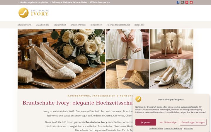 Posnetek zaslona brautschuhe-ivory.de