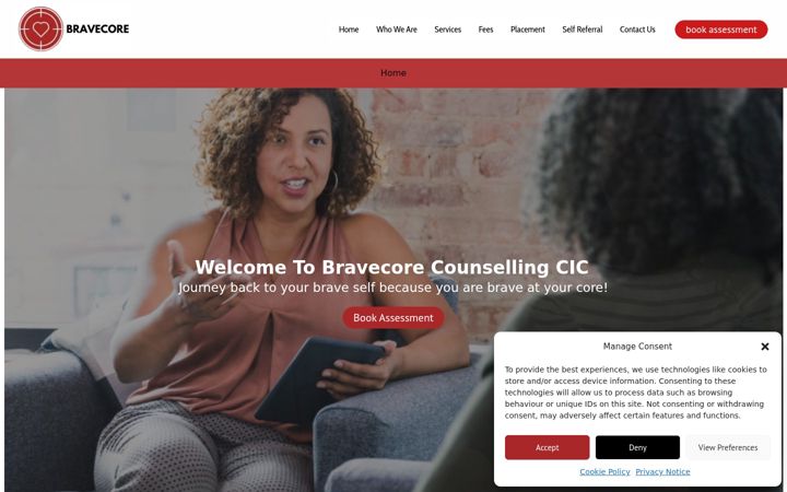 Screenshot ta' bravecorecounselling.co.uk