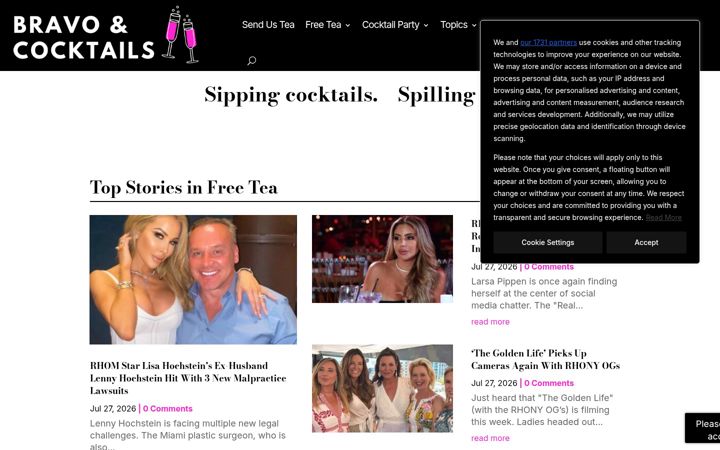Screenshot of bravoandcocktails.com