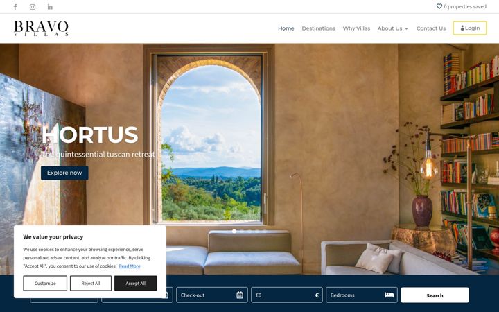 Screenshot of bravovillas.com