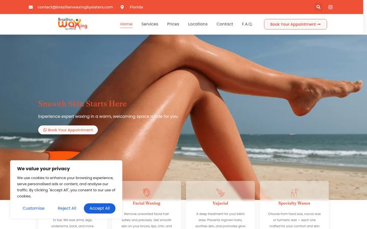 Screenshot of brazilianwaxbysisters.com