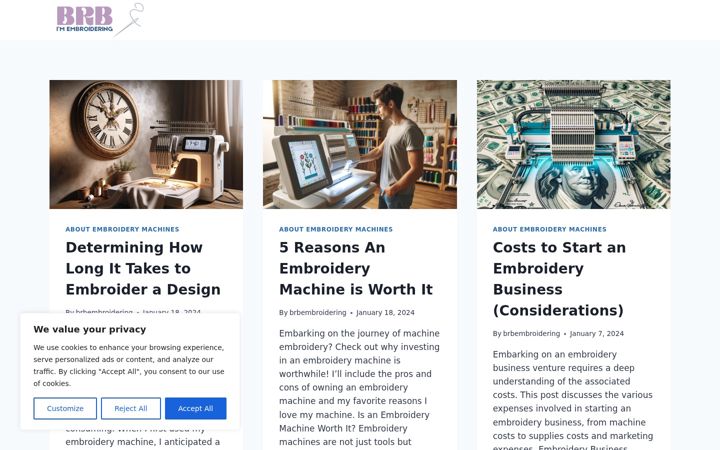 Screenshot of brbimembroidering.com