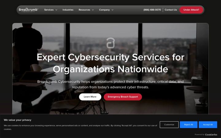Screenshot of breadcrumbcyber.com