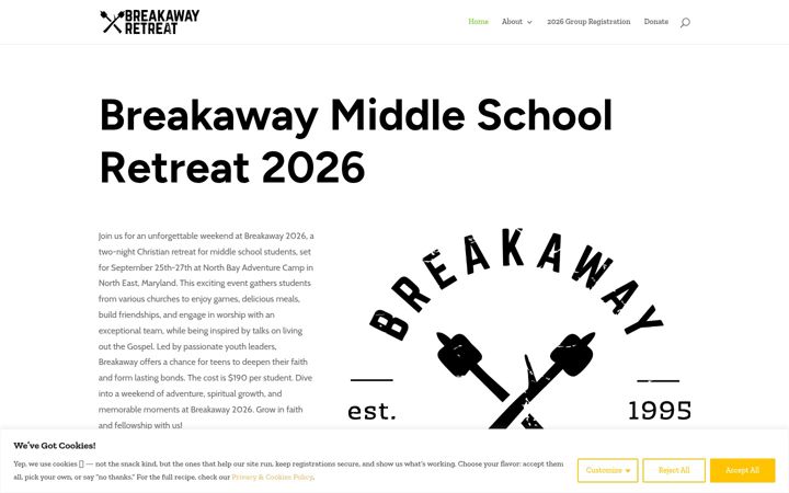 Captura de pantalla de breakawayretreat.org
