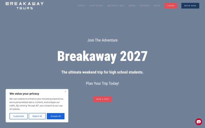 Screenshot of breakawaytours.com