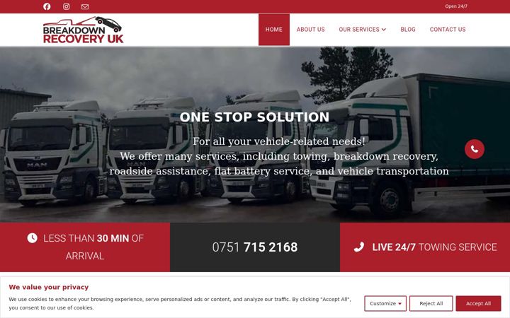 Screenshot ta' breakdownrecoveryuk.co.uk