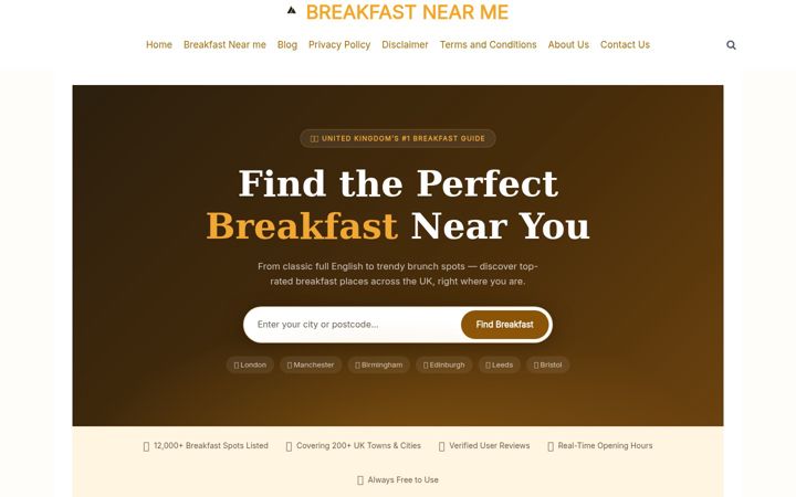 Screenshot ta' breakfast-nearme.co.uk