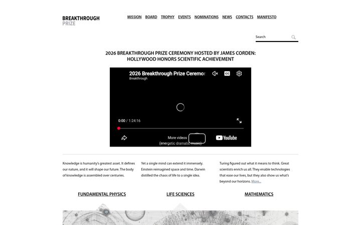 Screenshot of breakthroughprize.org