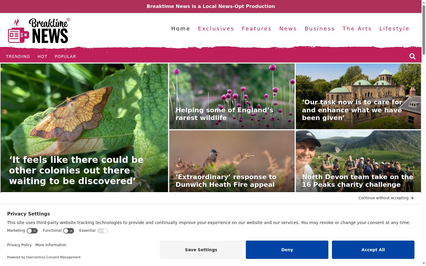Ekrānuzņēmums ar piekrišanas baneri, kas tika rādīts pirms jebkādas mijiedarbības