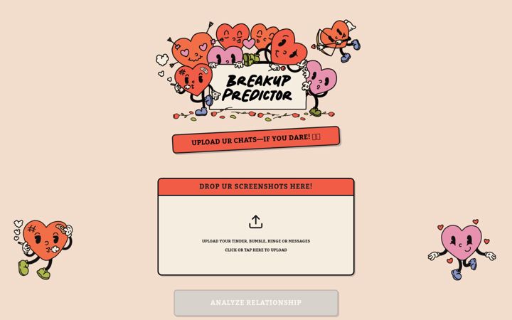 Screenshot of breakuppredictor.com