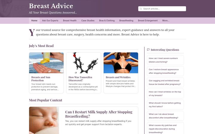 Screenshot of breastadvice.co.uk