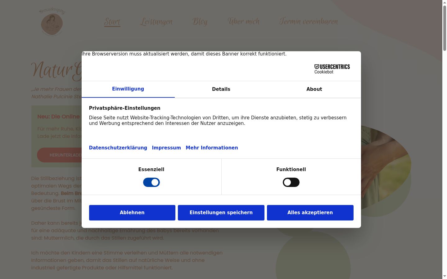 Screenshot of the consent banner shown before any interaction