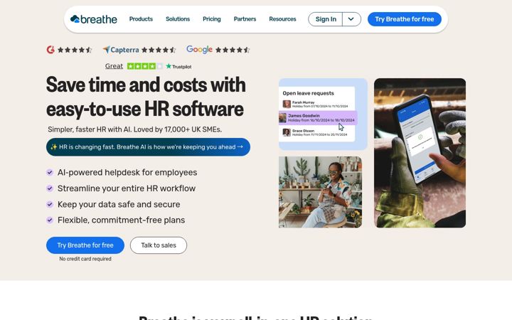 Screenshot of breathehr.com.au