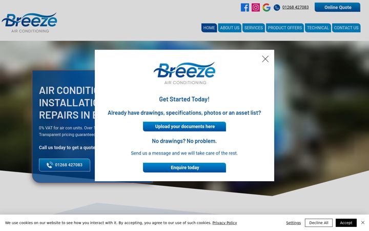 Screenshot of breezeaircon.co.uk