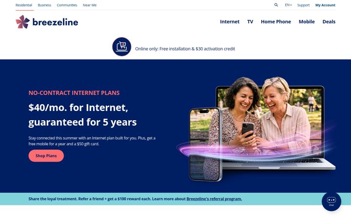 Screenshot of breezeline.com