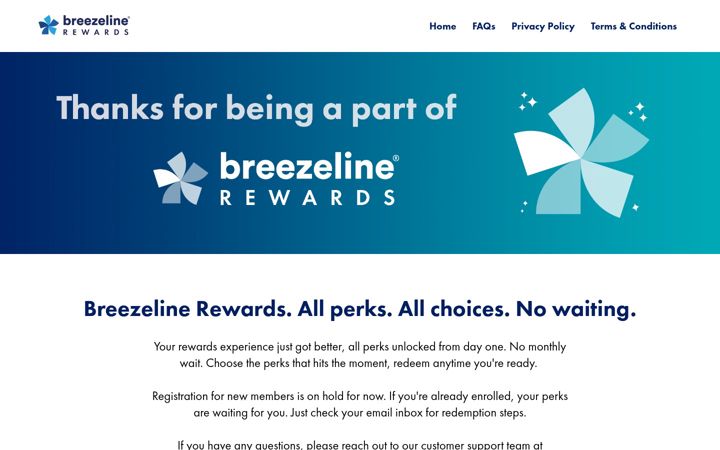 Screenshot of breezelinerewards.com