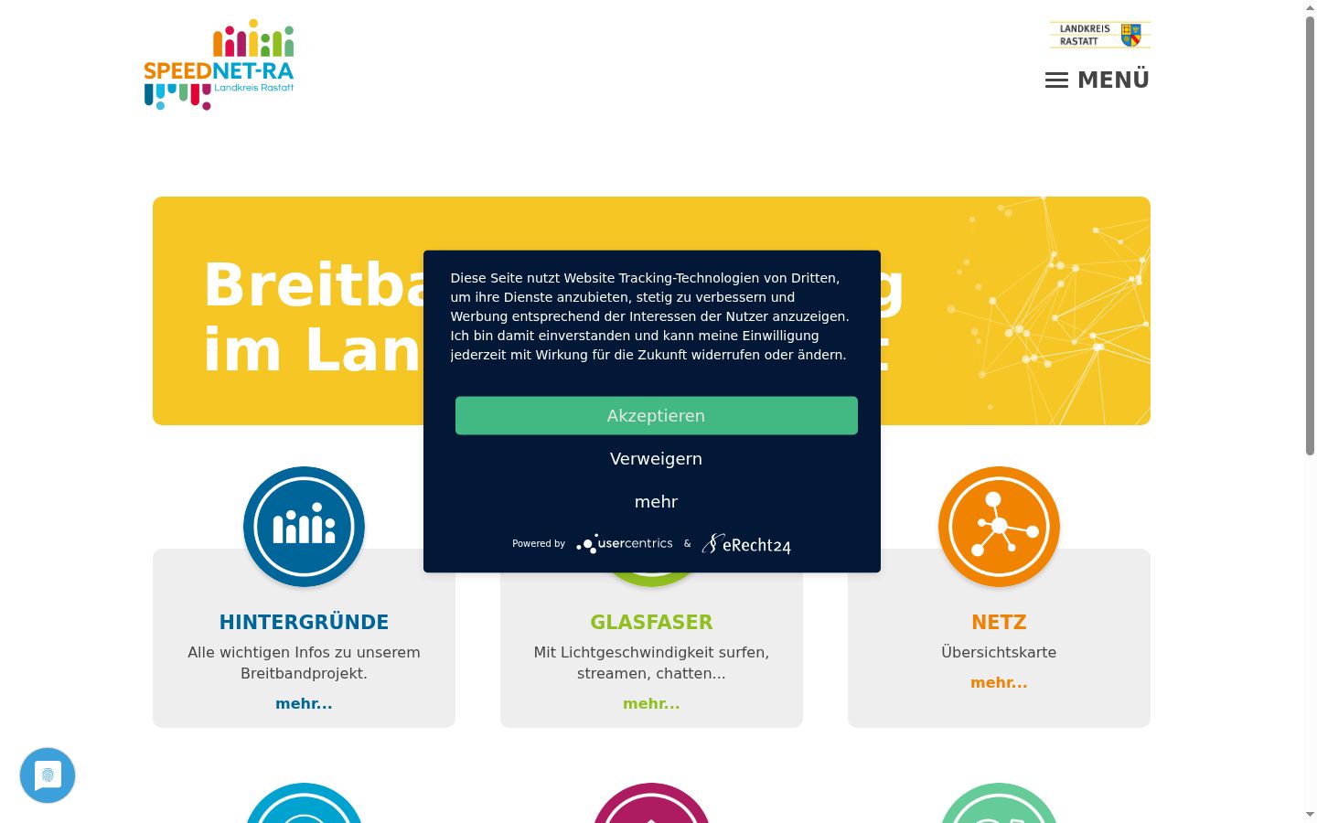 Screenshot des Einwilligungsbanners vor jeglicher Interaktion