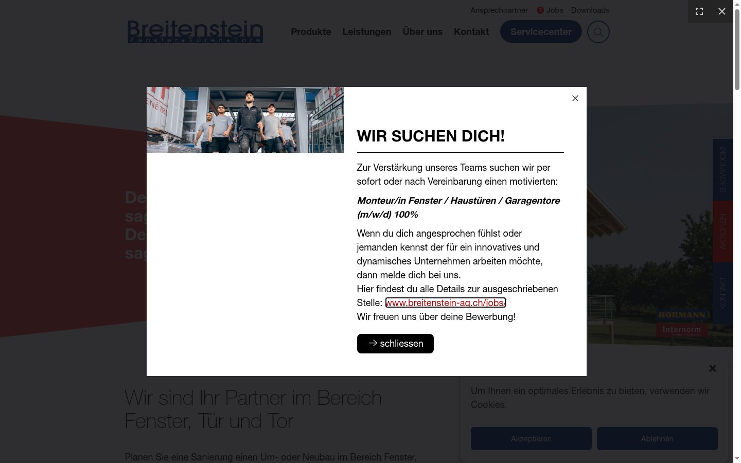 Screenshot des Einwilligungsbanners vor jeglicher Interaktion