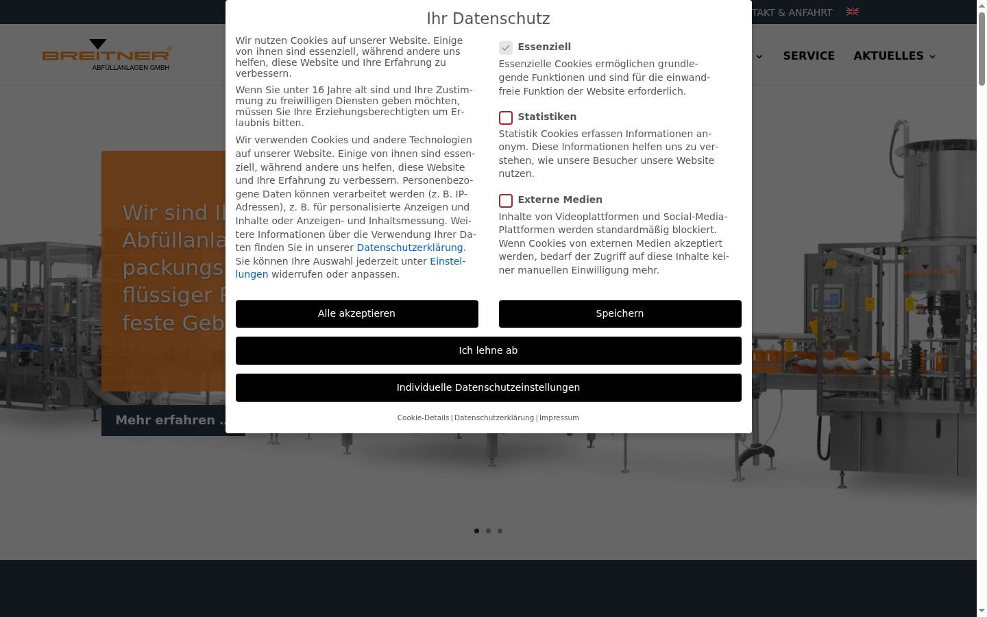 Captura de ecrã do banner de consentimento apresentado antes de qualquer interação