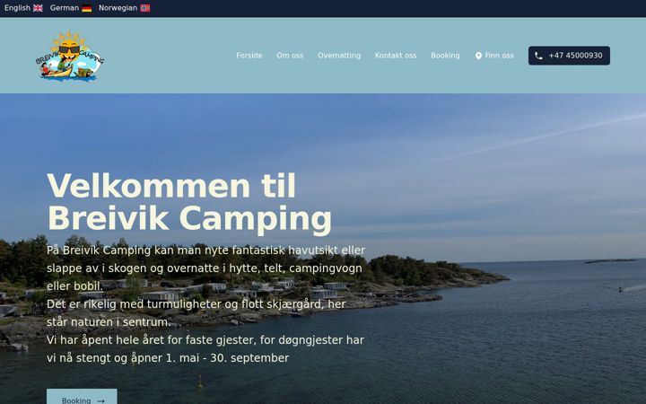 Screenshot of breivikcamping.no