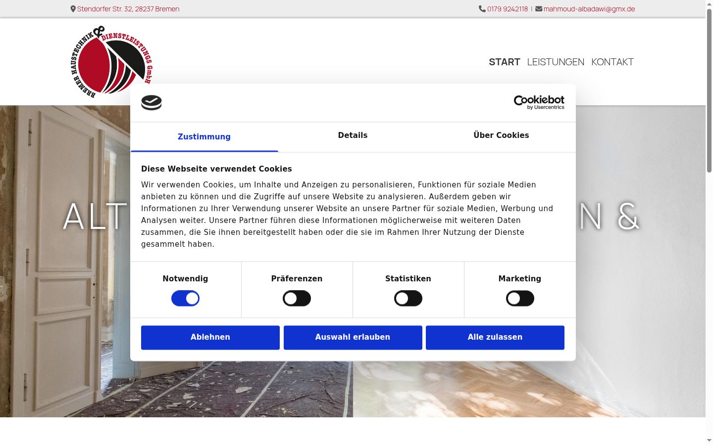 Screenshot del banner di consenso mostrato prima di qualsiasi interazione