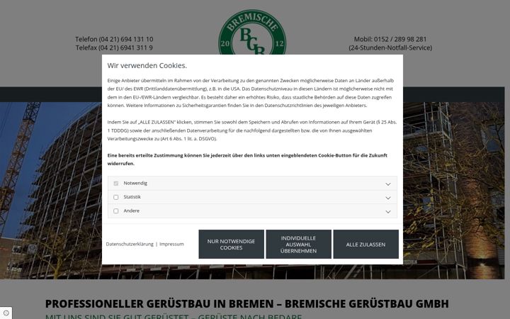 Skærmbillede af bremische-geruestbau.de