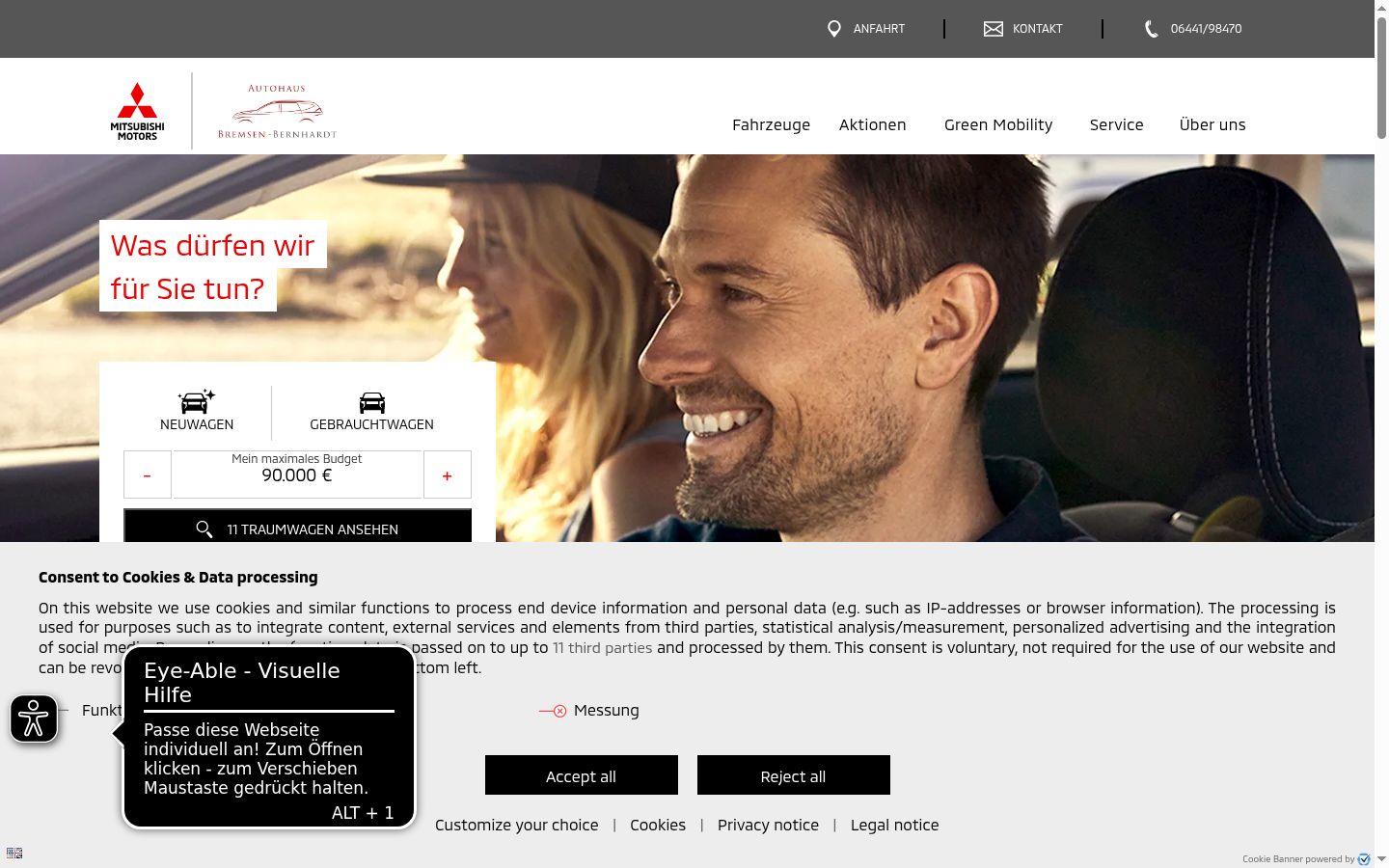 Screenshot del banner di consenso mostrato prima di qualsiasi interazione