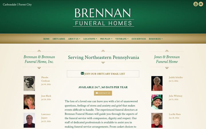 Screenshot of brennanfuneralhomes.com