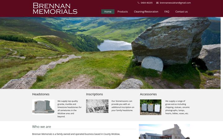 Screenshot of brennanmemorials.com