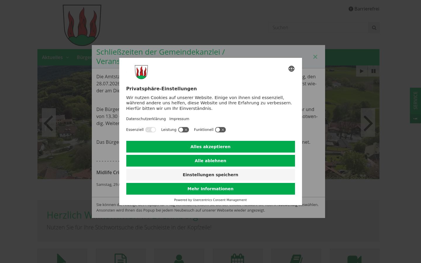 Screenshot del banner di consenso mostrato prima di qualsiasi interazione