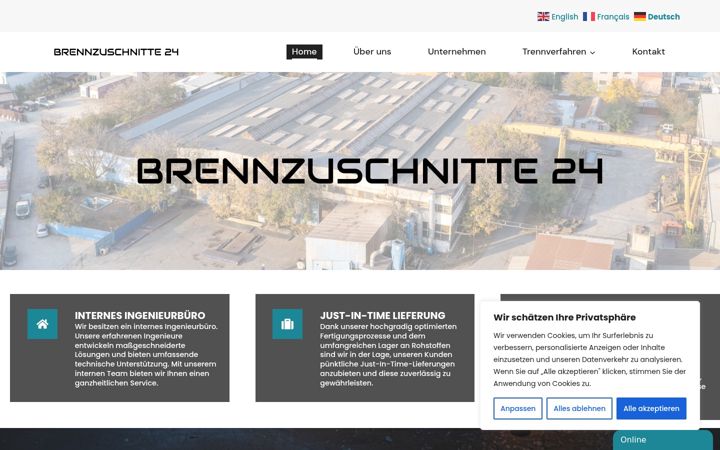 Screenshot of brennzuschnitte24.de