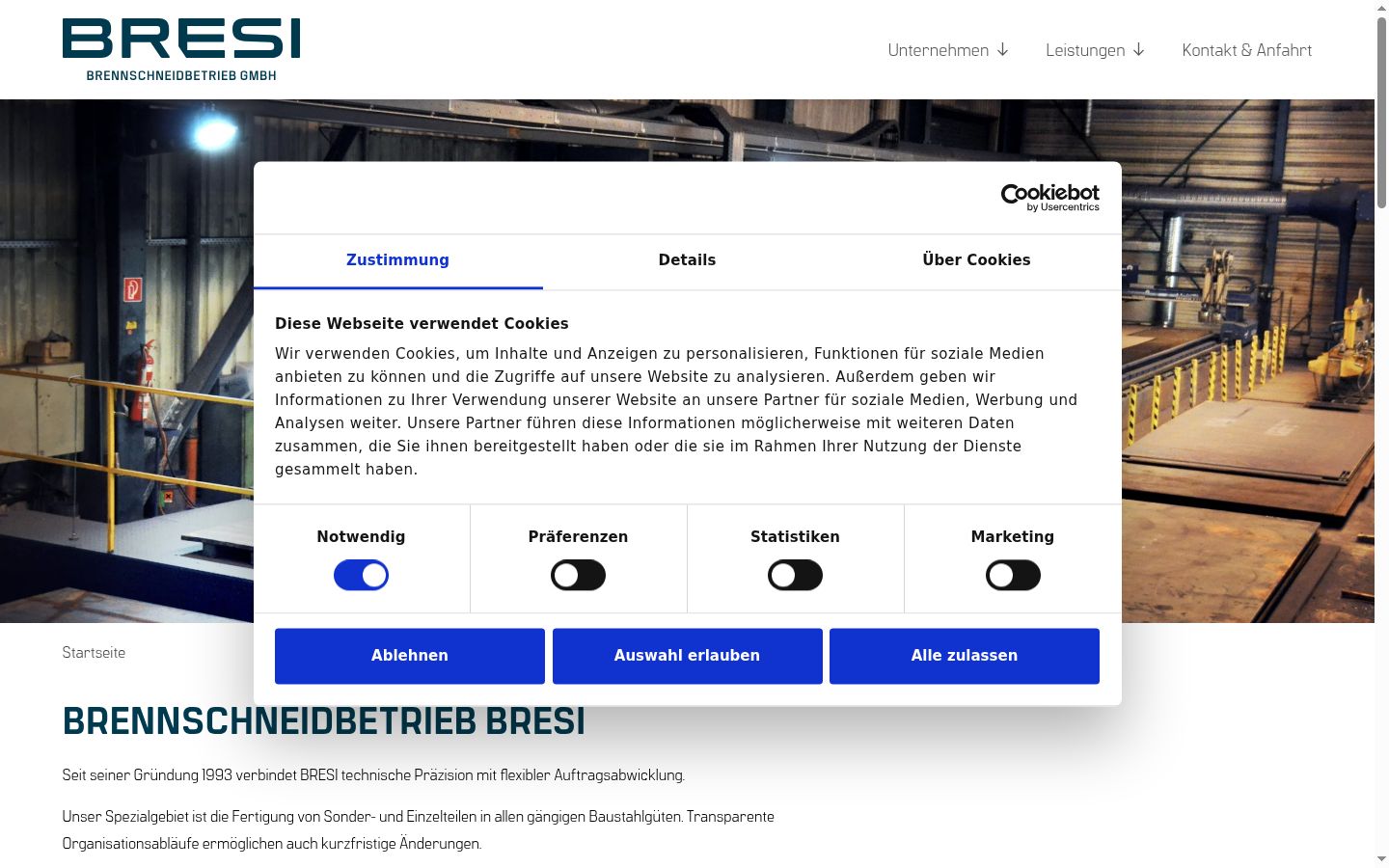 Screenshot del banner di consenso mostrato prima di qualsiasi interazione