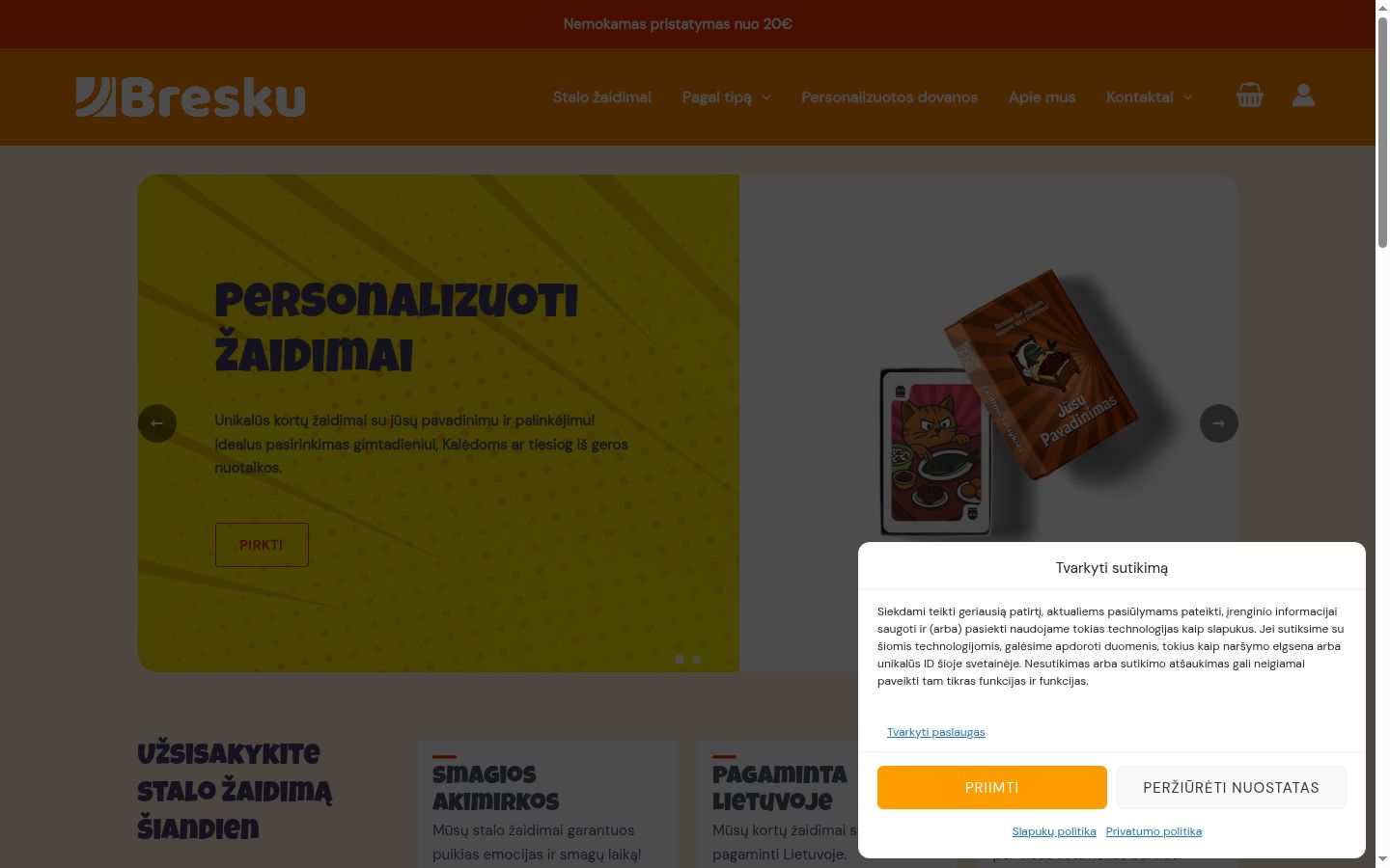 Snimka zaslona bannera za privolu prikazanog prije bilo kakve interakcije