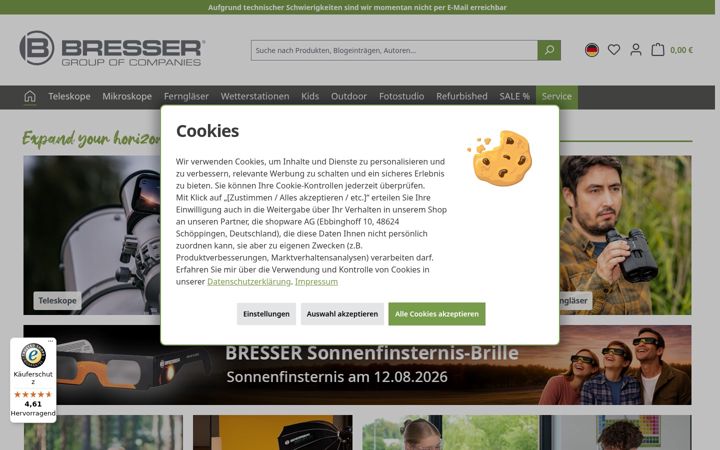 Snímek obrazovky bresser.de