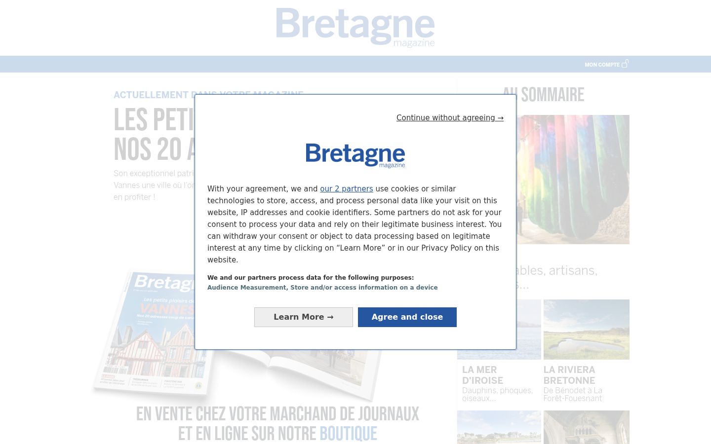 Screenshot del banner di consenso mostrato prima di qualsiasi interazione