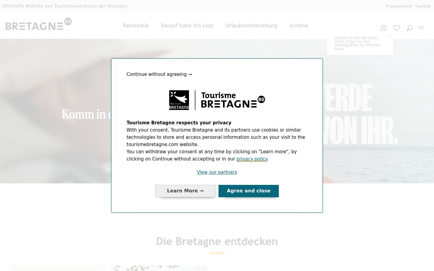 Screenshot van de toestemmingsbanner zoals getoond vóór enige interactie