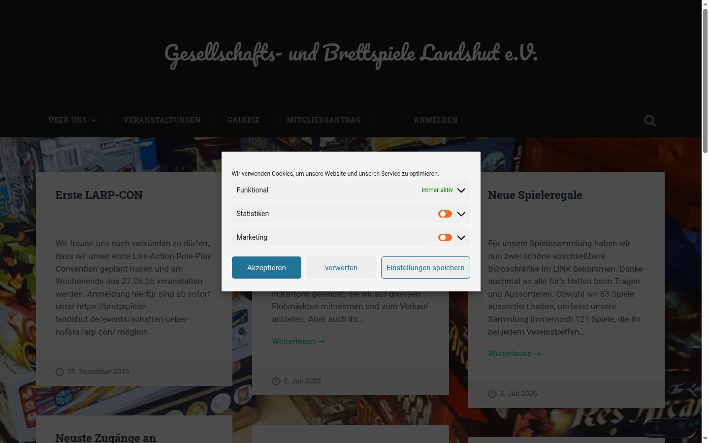 Screenshot des Einwilligungsbanners vor jeglicher Interaktion