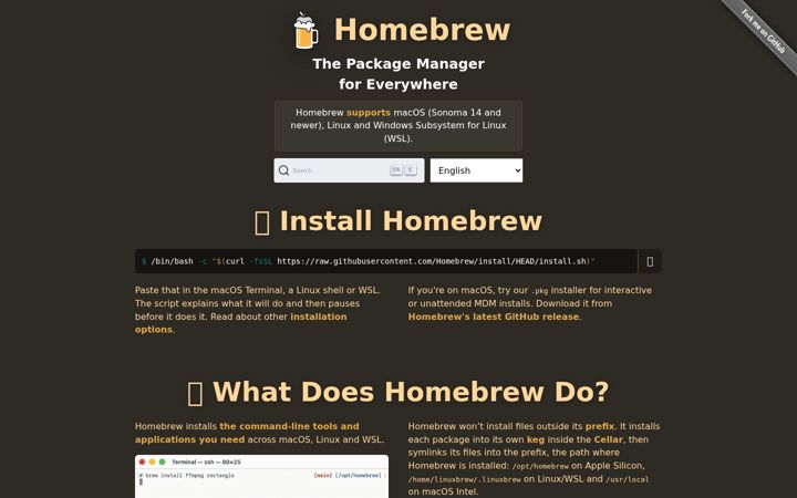 Screenshot di brew.sh