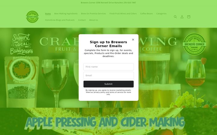 Screenshot of brewerscorner.ca
