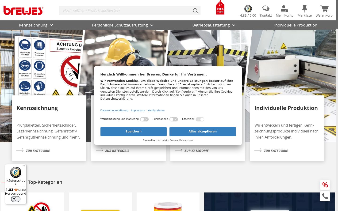 Captura de pantalla del banner de consentimiento mostrado antes de cualquier interacción