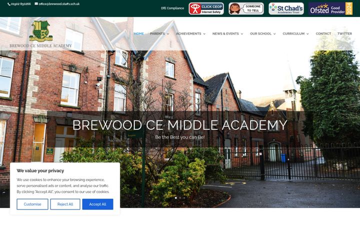 Screenshot of brewood.staffs.sch.uk