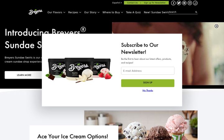 Screenshot of breyers.com