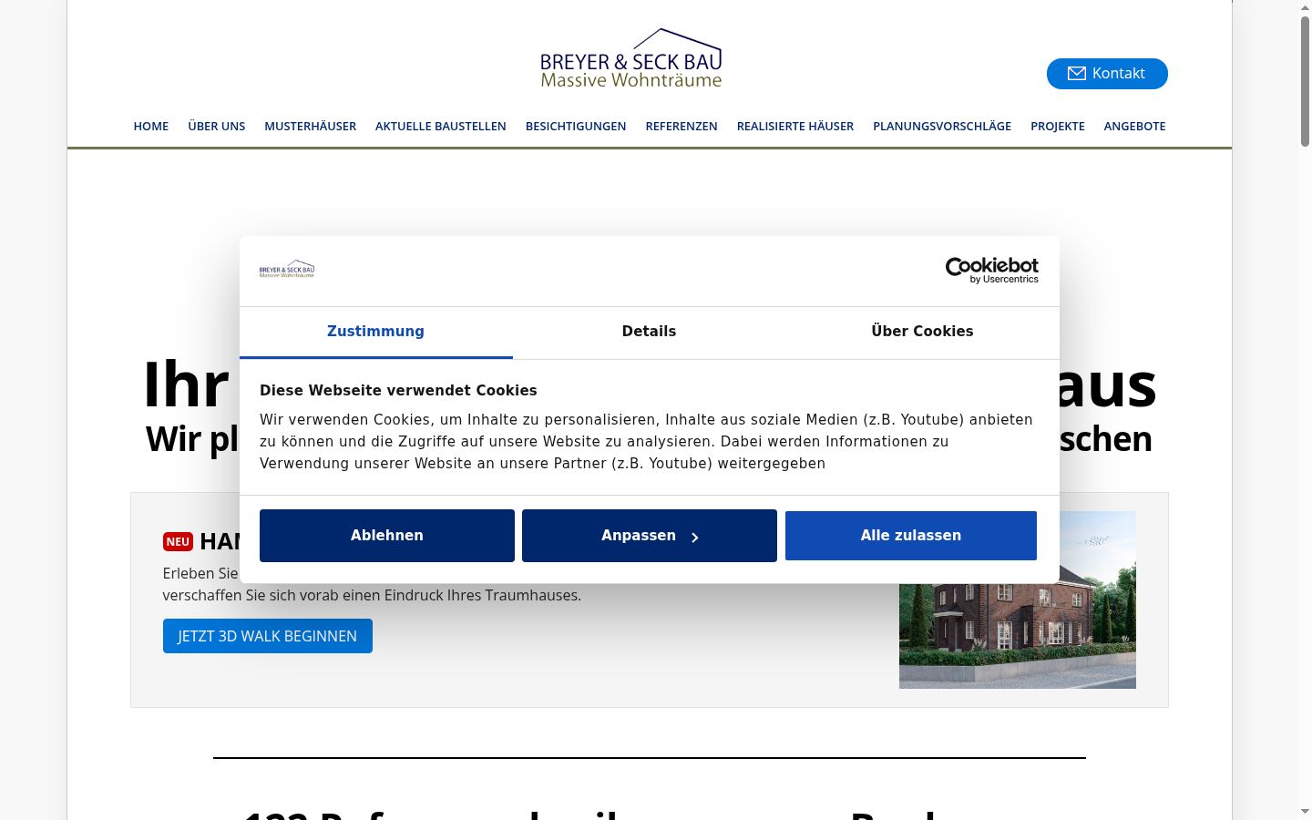Screenshot del banner di consenso mostrato prima di qualsiasi interazione